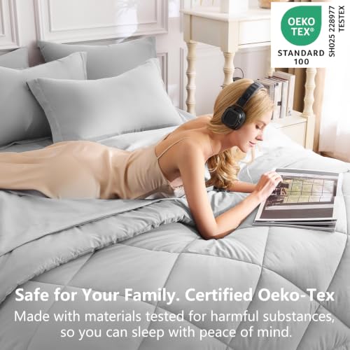Twin Comforter Set with Sheets Light Grey