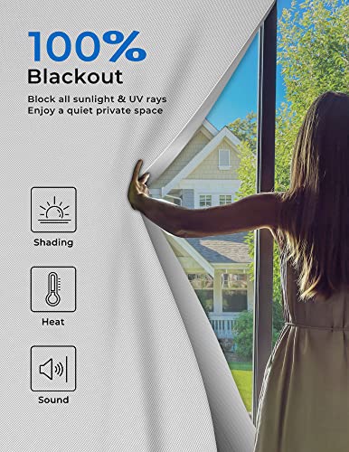 Blackout Curtains for Bedroom 75"x57" Portable No Drill Black Out Curtains with Heat