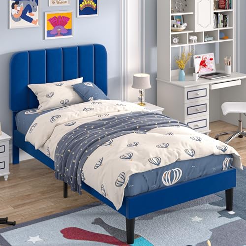 Twin Size Bed Frame with Upholstered Headboard