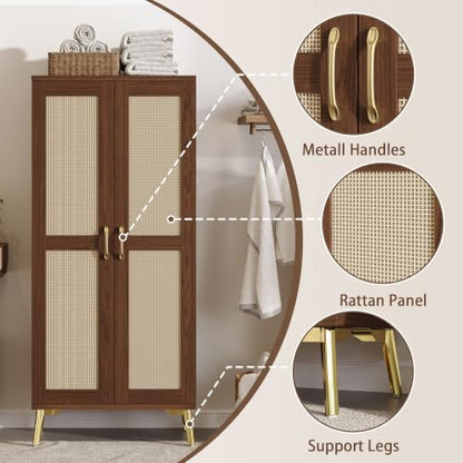 Tall Bathroom Storage Cabinet 57" Rattan Pantry Cabinet