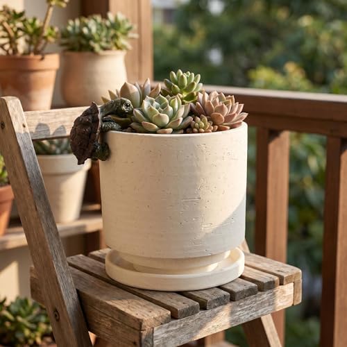 Ceramic Plant Pot with Resin Figure