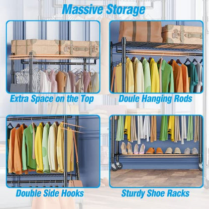 Rolling Garment Rack with Double Rod