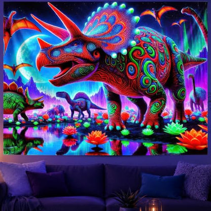 Blacklight Tapestry Dinosaur Dino Bedroom Decor 78 x 59 Inch