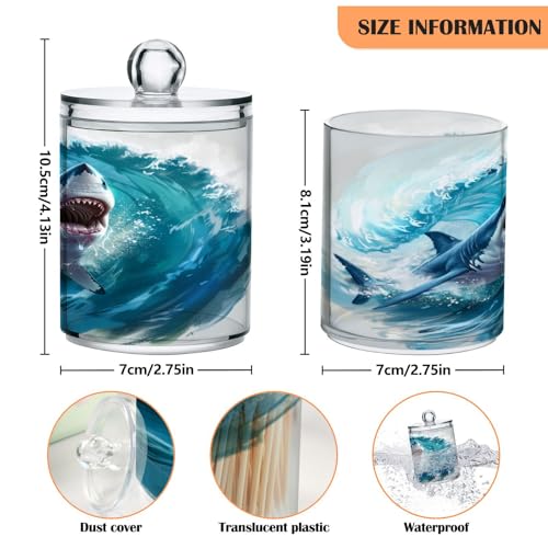 2 Pack Qtip Holder Organizer Dispenser Jumping Shark Blue Ocean Wave Bathroom Storage Canister Cotton Ball Holder Container for Cotton Pads (2 Count)