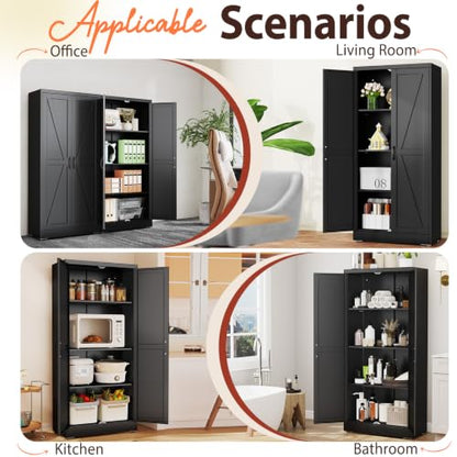 63" Black Metal Storage Pantry Cabinet