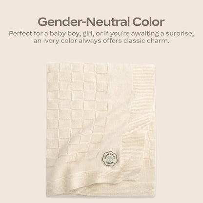 MON CHOU Knit Baby Blanket for Boys & Girls - Luxuriously Soft Pima Cotton for Crib, Nursery, or Stroller - Lightweight, Breathable Organic Cotton Baby Blanket - 30” x 37” (Ivory)