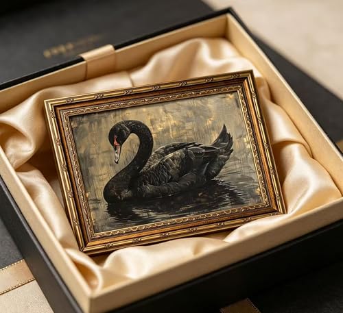 Vintage Gold Framed Black Swan Wall Art