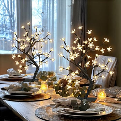 Set of 2 Lighted Cherry Blossom Tree