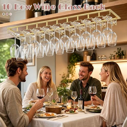 10 Row Wine Glass Rack Under Cabinet Large Capacity