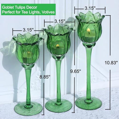 Green Glass Tulips Candle Holders Set of 3 (3 Count)