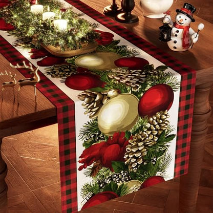 Table Runner for Christmas Decorations with Red and Green Buffalo