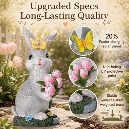 Solar Garden Rabbit Statue Outdoor Decor