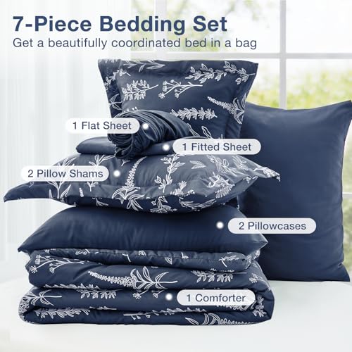 Navy Blue Bed in a Bag Queen 7 Pieces