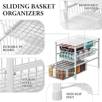 Stackable 3 Tier Sliding Basket Organizer Drawer