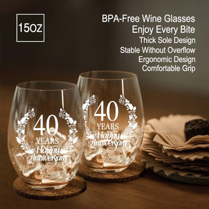 40 Years Happy Anniversary Wine Glass Set of 2