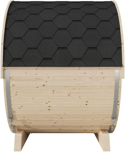 EuroSauna 2-Person Outdoor Barrel Sauna with Shingles, Lighting, & 6kW Harvia Sauna Heater, 81x59