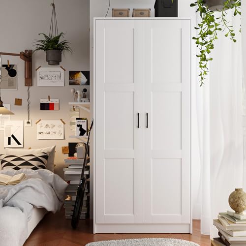 Fddevelop Fenghua Lizhi Wood White Wardrobe Closet with 2 Doors