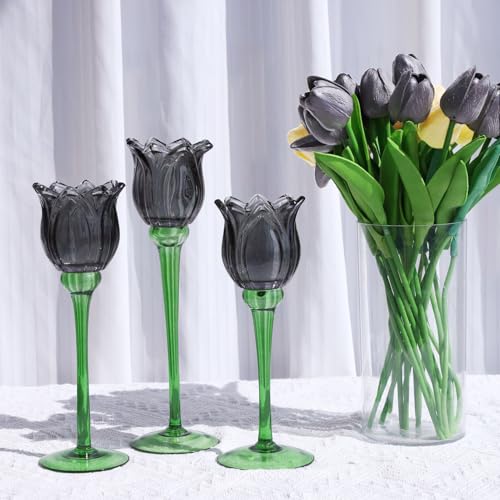 Light Black Flower Tealight Candle Holder Set of 3 Halloween Theme (3 Count)