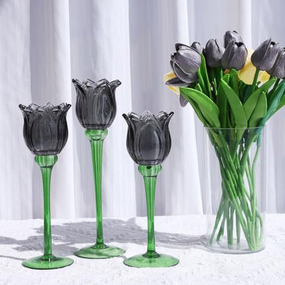Light Black Flower Tealight Candle Holder Set of 3 Halloween Theme (3 Count)
