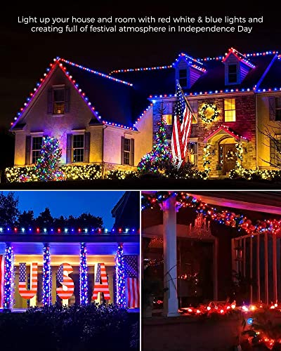 Red White Blue Battery Operated Mini String Lights 2 Pack 18 Feet 50 LED (50 Count)