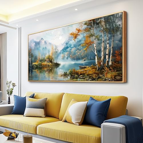 Wood Framed Canvas Wall Art For Living Room Wall Decor For Bedroom Office Wall Decoration Lake View Painting Tree Forest Pictures Artwork Room Aesthetic Home Decor Ready To Hang 20x40 In