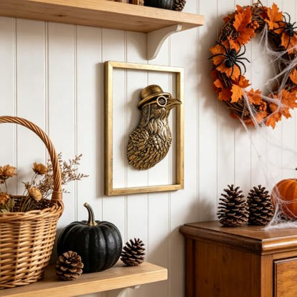 Vintage Gold Crow Head Wall Decor with Metal Frame