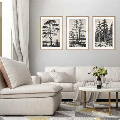 Large Vintage Sketch Tree Framed Wall Art Set
