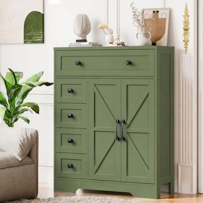 Farmhouse Storage Cabinet with 2 Doors and 5 Drawers