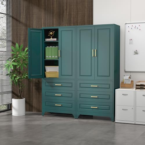 75" Metal Storage Cabinet with Doors and 2 Adjustable Shelves