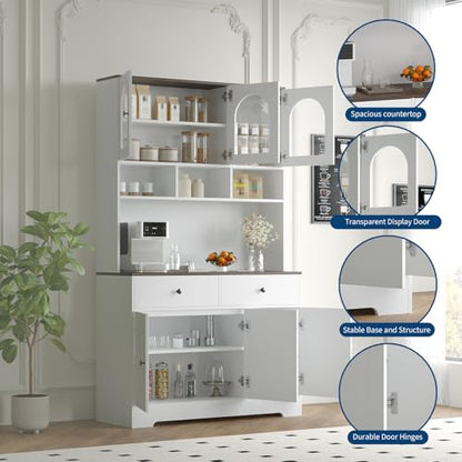 Kitchen Pantry Cabinet with Open Storage Shelves