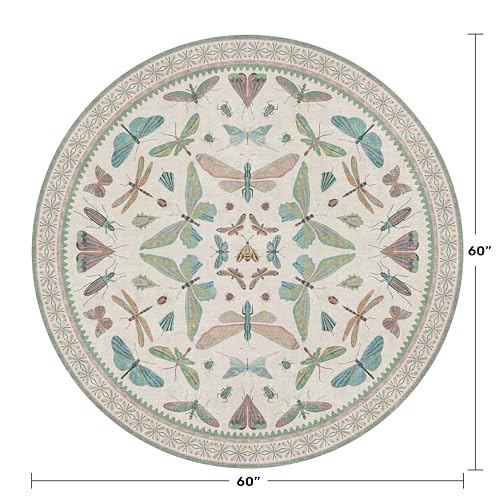 Insect Light Green 5ft Round Area Rug for Living Room (25 Sq Ft)