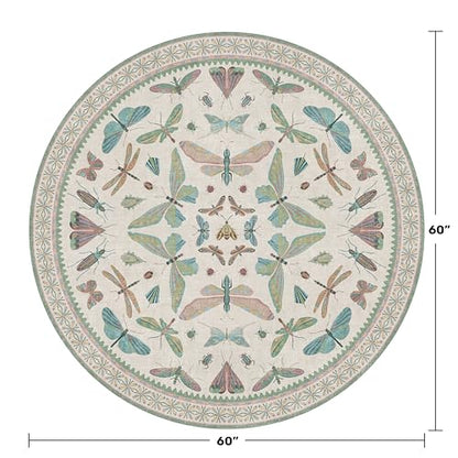 Insect Light Green 5ft Round Area Rug for Living Room (25 Sq Ft)