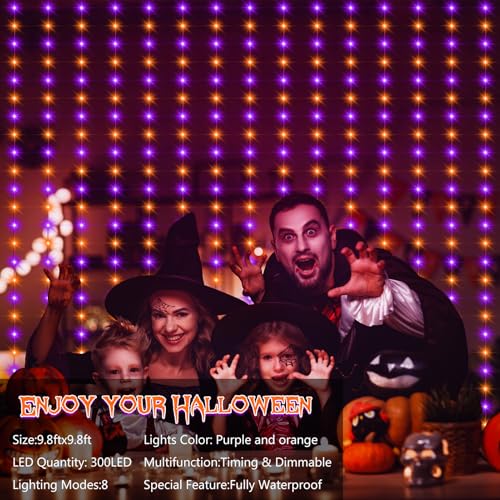 Halloween Curtain Lights Battery Operated 9.8 x 9.8Ft (300 Count)