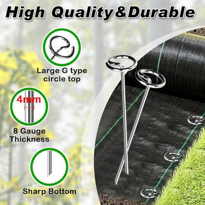 Heavy Duty Landscape Fabric Pins 8 Gauge 60 Pack with Pick Hook (60 Count)