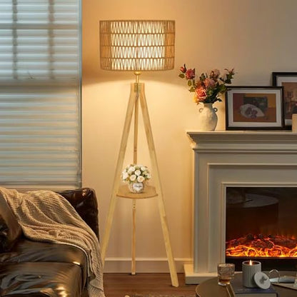 Oak Wood Tripod Floor Lamps for Living Room