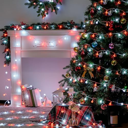 Connectable 100 LED Globe Red and White Christmas Lights Indoor