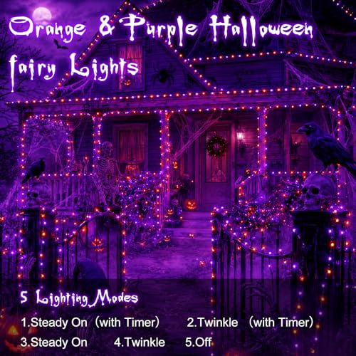 2 Pack Halloween Fairy Lights Battery Operated 16.4FT 50 LED with Timer (100 Count)
