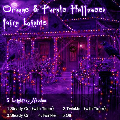 2 Pack Halloween Fairy Lights Battery Operated 16.4FT 50 LED with Timer (100 Count)