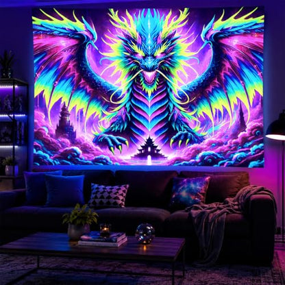 Blacklight Tapestry Fire Dragon Neon Decor 78 x 59 Inch
