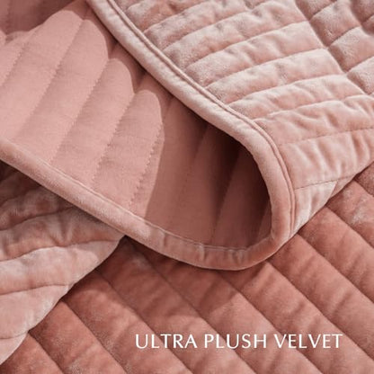Stripe Channel Luxury Velvet Quilt Set Queen Size