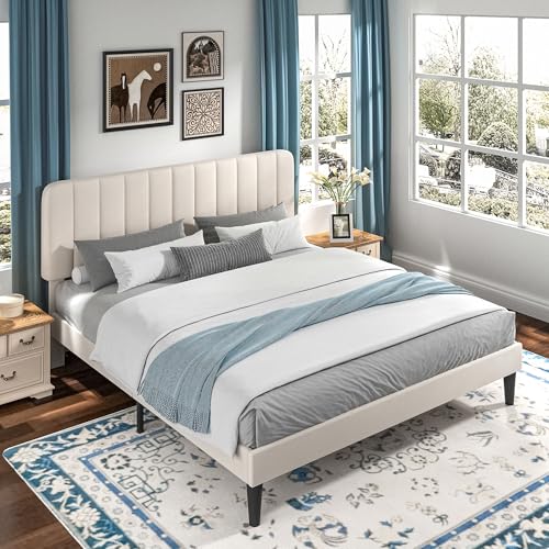 King Size Bed Frame with Upholstered Headboard