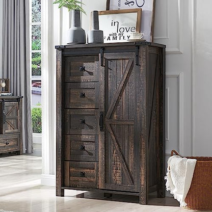 5 Drawers Dresser with Sliding Barn Doors