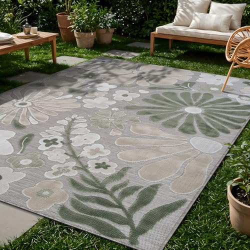 Outdoor Rug 5x7 Modern Floral Tropical Area Rugs for Outdoor and Indoor Patio Easy to Clean Non Shedding Living Room Porch Garden Washable Outside Carpet (35 Sq Ft)