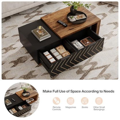 Extendable Coffee Table with 2 Storage Drawers