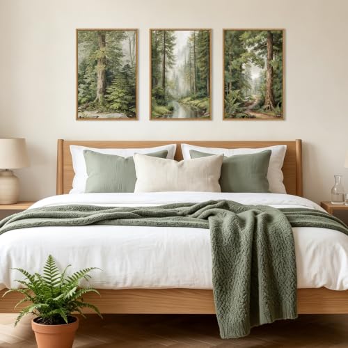 Green Misty Forest Framed Canvas Wall Art