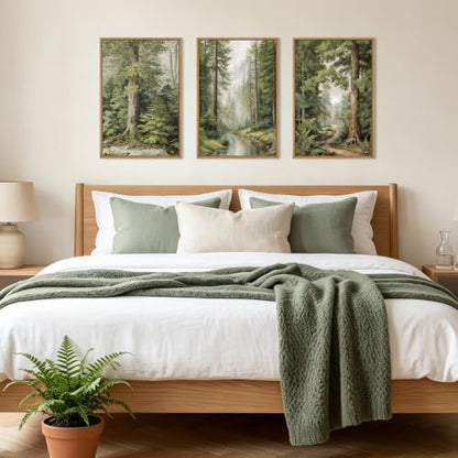 Green Misty Forest Framed Canvas Wall Art