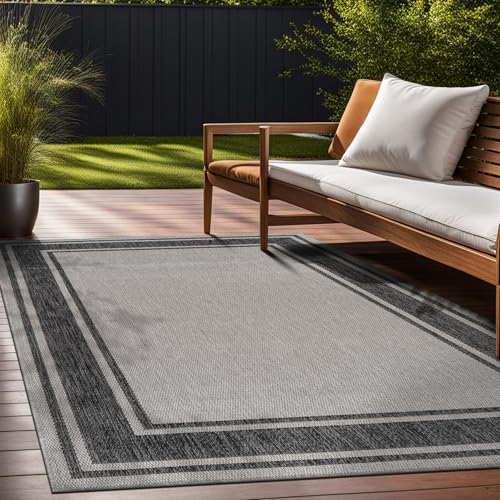 Outdoor Rug 5x7 Modern Bordered Area Rugs for Indoor and Outdoor Patio Deck Porch Garden Waterproof Weather Sun Resistant Washable Outside Carpet (35 Sq Ft)