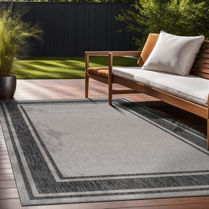 Outdoor Rug 5x7 Modern Bordered Area Rugs for Indoor and Outdoor Patio Deck Porch Garden Waterproof Weather Sun Resistant Washable Outside Carpet (35 Sq Ft)