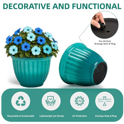 Autodaya 15" Large Planters For Outdoor Plants Set Of 2 Plastic Flower Pots (2 Count)