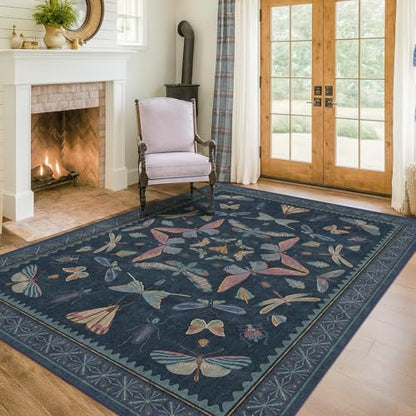 5x7 Navy Blue Boho Rugs for Living Room (35 Sq Ft)